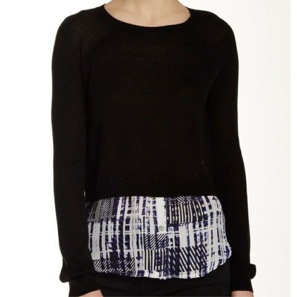 Parker Liff Black Abstract Shirt Tail Sweater Combo Silk Sweater Women’s Size XS - Picture 1 of 10